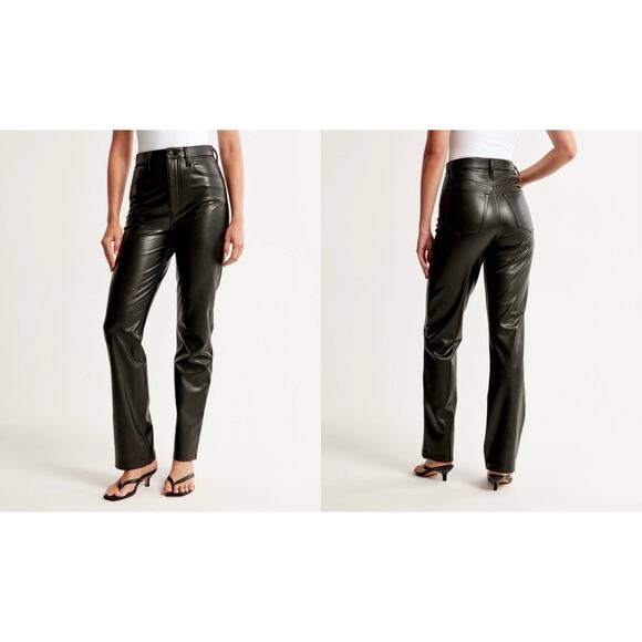 Abercrombie & Fitch Curve Love Vegan Leather 90s Straight Pants Black 27 4S - Picture 2 of 16